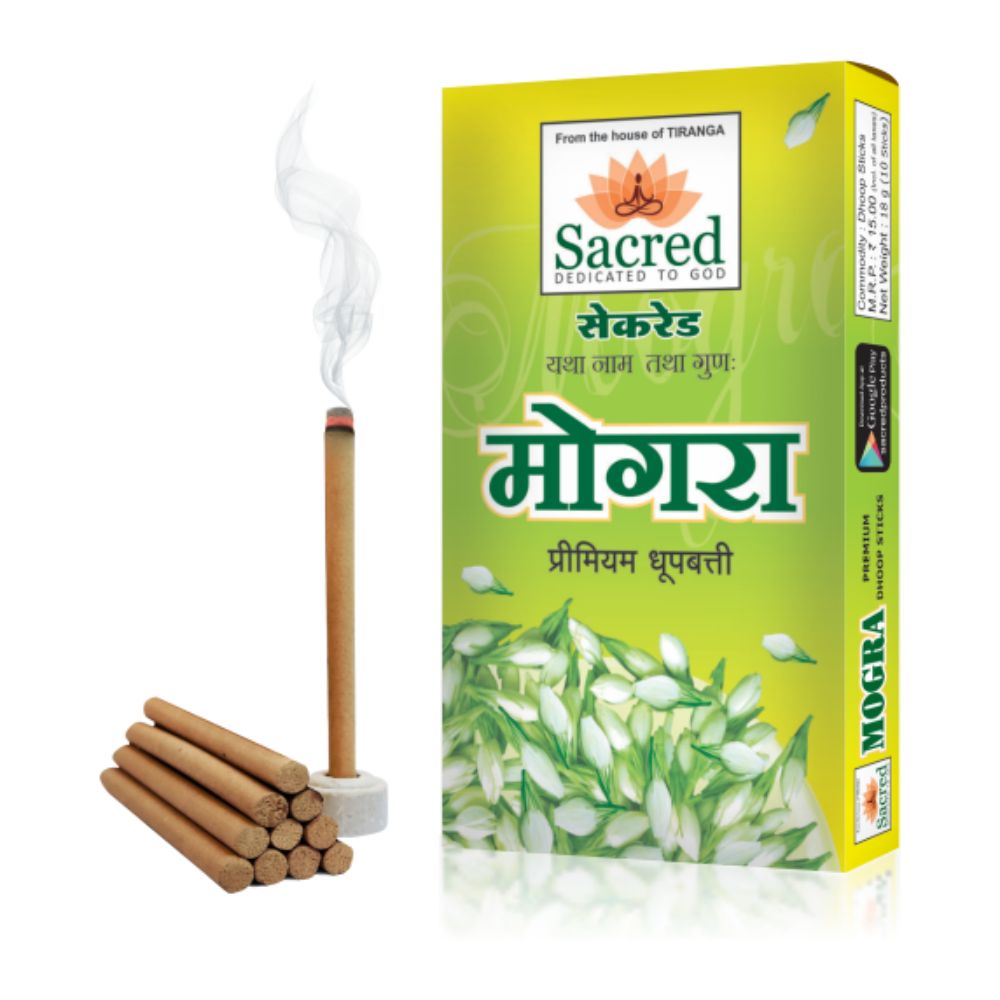 Sacred Mogra Premium Dhoop Sticks 10 Sticks Tiranga Agarbatti